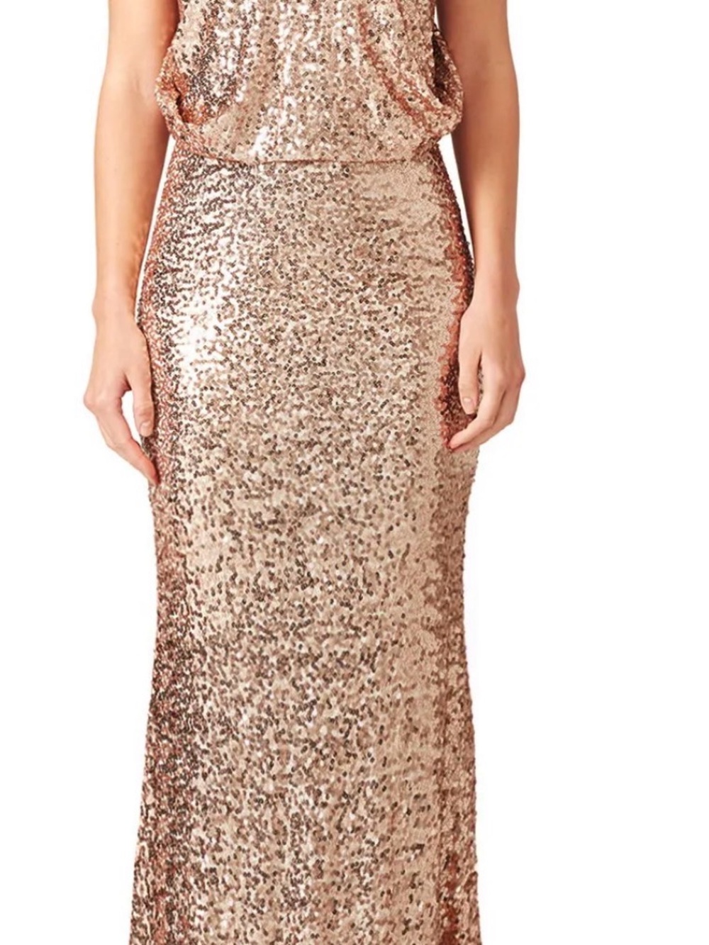Badgley Mischka Rose Gold Sequin Evening Dress